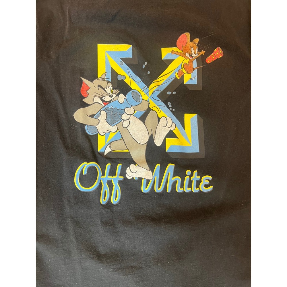 Off-White Tom & Jerry Graphic T-Shirt Black Mens Large Streetwear Arrow Logo